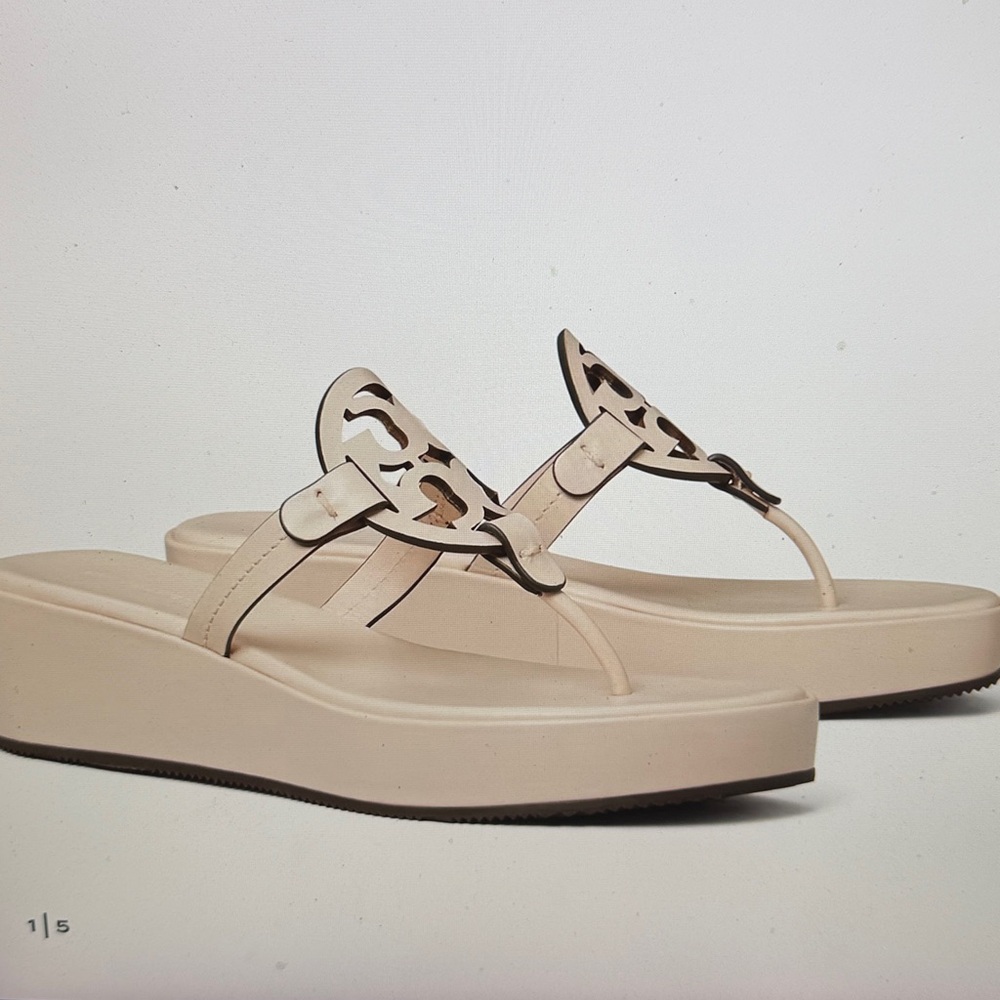 TORY BURCH MILLER WEDGE SANDAL 25MM SOFT PINK CALF LEATHER Size 8.5 *NIB*